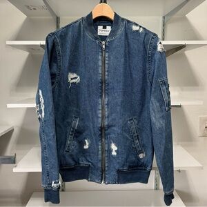 Men’s Topman Distressed Bomber Jacket. Size XS